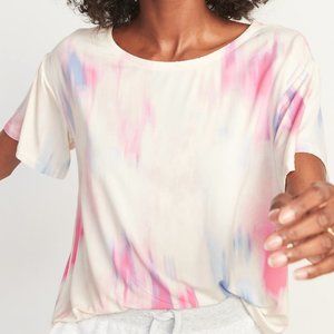 EUC Old Navy Loose Sunday Sleep Pajama Top, White Multicolor Tie Dye, L Tall